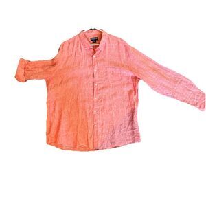 Claiborne Shirt Men’s XXL Slim Fit Red 100% Linen Long Sleeves Button Down